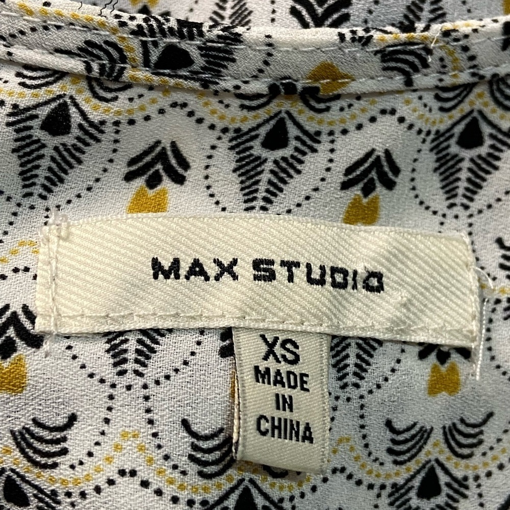 Max Studio Black, Gold & White Mixed Media Print Faux Wrap‎ Sleeveless Top - Picture 6 of 6